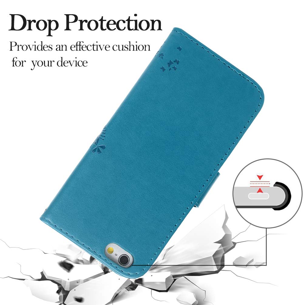 YOKIRIN iPhone 6 Case, iPhone 6S Case (4.7 inch), Wallet Case Soft PU Leather Notebook Tree Embossed Design Case with Kickstand Function Card Holder and ID Slot Slim Flip Protective Skin Cover Blue