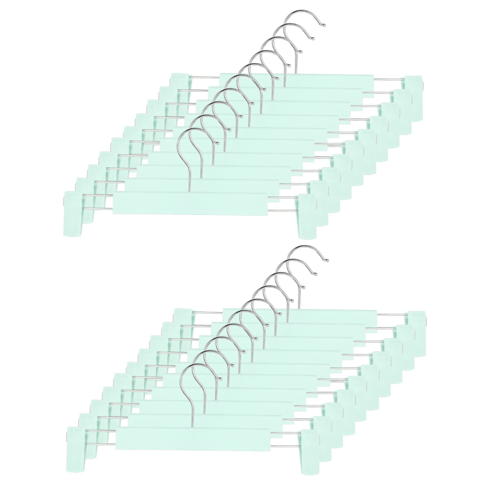 GUANJUNE Clothes Pants Hangers, Space-Saving Skirt Holders with 360 ° Swivel Hooks, Adjustable Clips, Trouser Hangers, Clothes Coat Garment Jeans Hangers (20 Pack, Green)