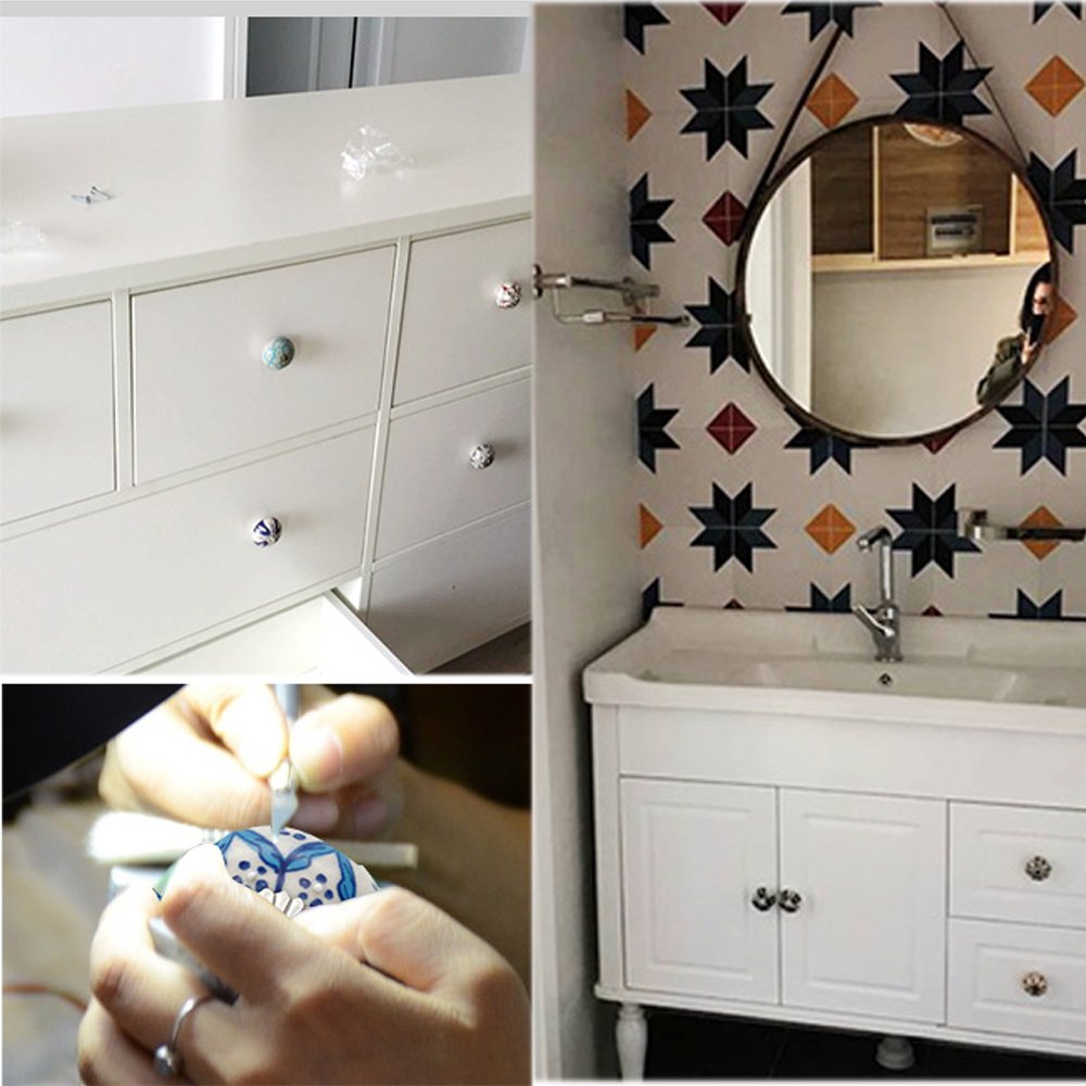 MyArmor Set of 8 Hand Painted Ceramic Decorative Knobs Handles Pulls for Furniture Door Cabinets Drawer Cupboard Kitchen Bathroom