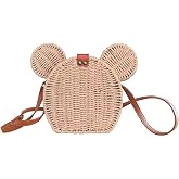 EXIGENT Kawaii Rattan Straw Shoulder Crossbody Bag Purse Cute Women's Handbag