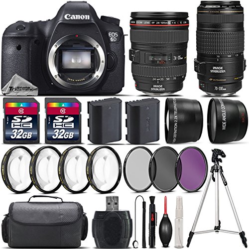 Canon EOS 6D DSLR Camera + Canon 24-105mm IS USM Lens + Canon 70-300mm USM Lens + 0.43X Wide Angle Lens + 2.2x Telephoto Lens + 64GB Storage + 4PC Macro Kit + UV-CPL-FLD - International Version Canon EOS 6D DSLR Camera + Canon 24-105mm IS USM Lens + Canon 70-300mm USM Lens + 0.43X Wide Angle Lens + 2.2x Telephoto Lens + 64GB Storage + 4PC Macro Kit + UV-CPL-FLD - Internati   onal Version