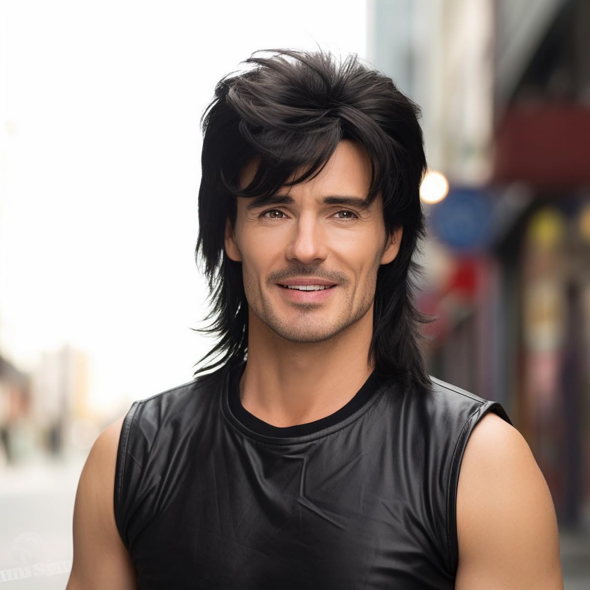 BERRYLION Mullet wig|Mens Wig for Adult|Pop Rock Wigs for Men|Mens Wigs Fancy Dress for 70s|80s Wig (Black) — image 1