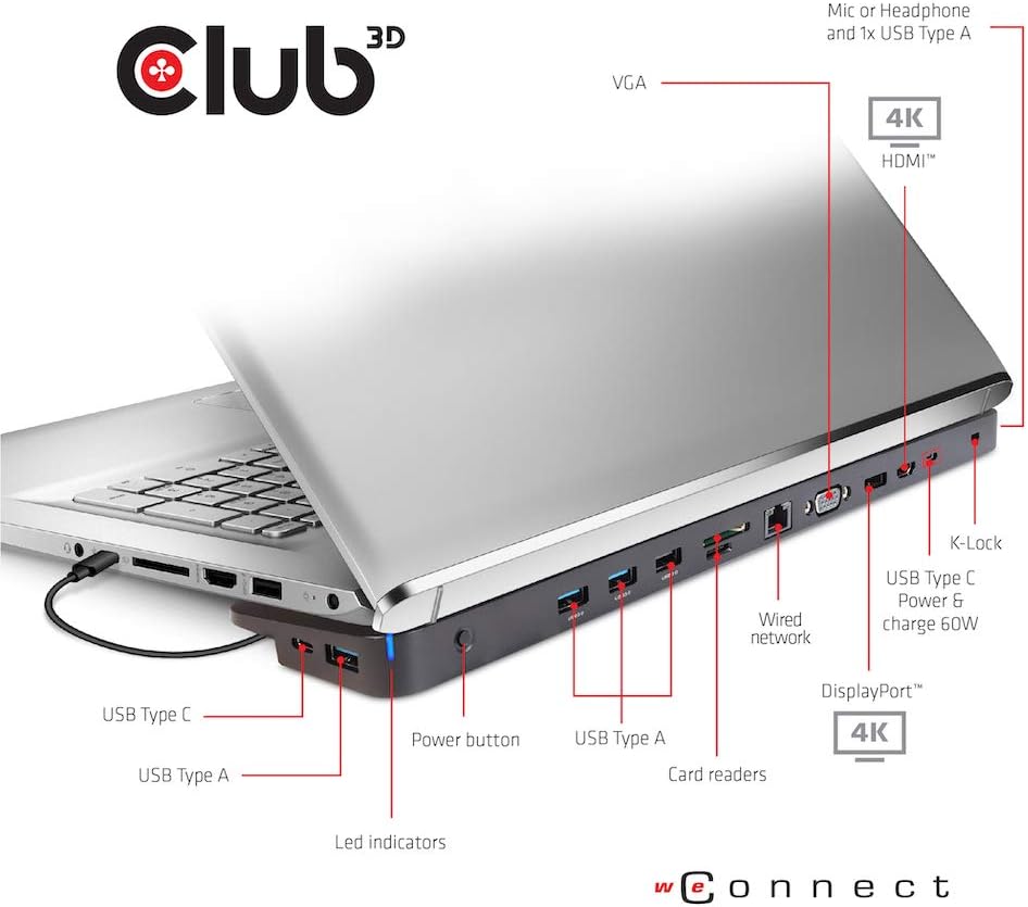 CLUB3D USB Type C 3.2 Gen1 Triple Display Dynamic PD Charging Dock 100W PD Power charger, black - Image 5