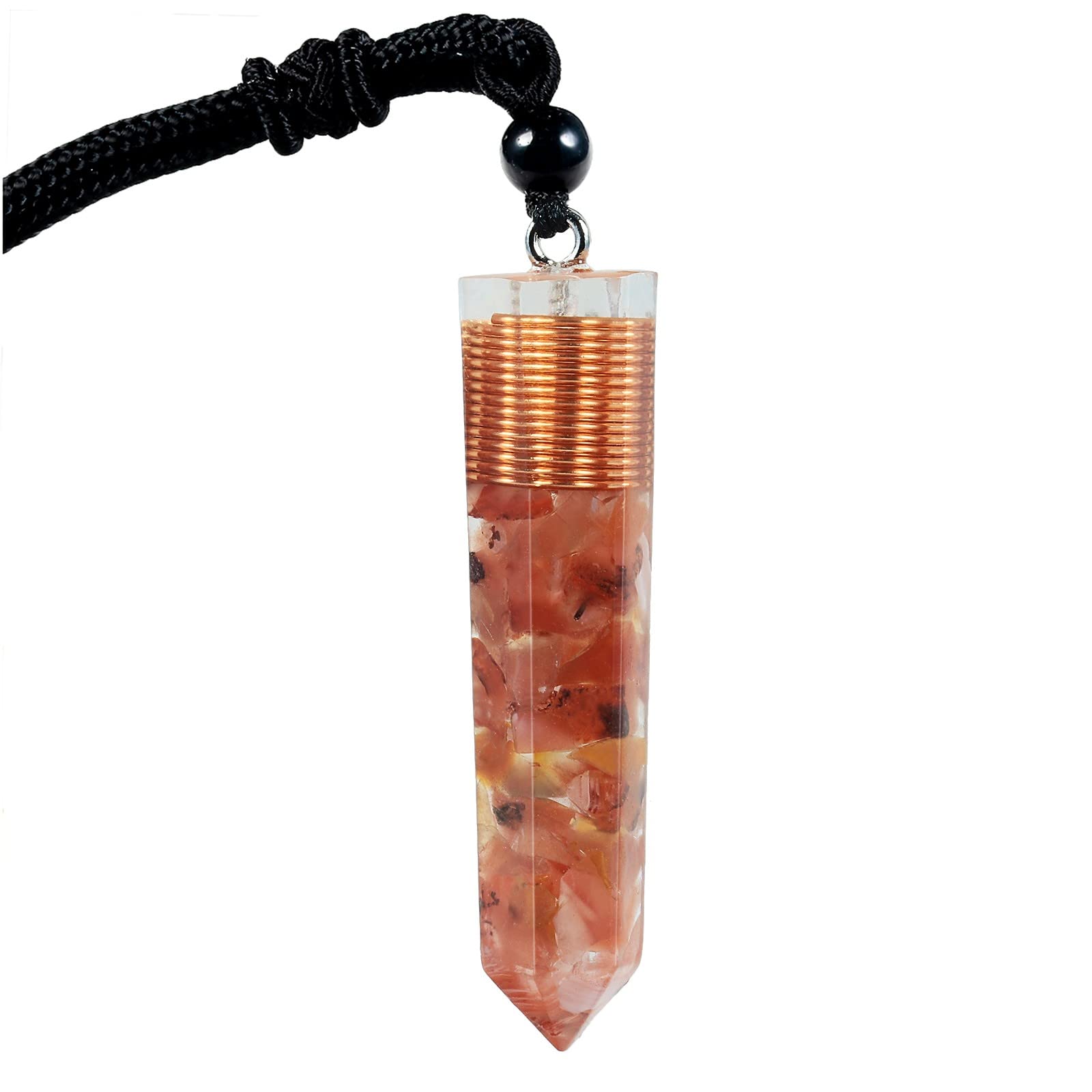 KYEYGWO Healing Orgone Crystal Point Necklace for Unisex Hexagonal Quartz Chip Stones Pendant Single Point Crystal Wand Amulet for Meditation and Yoga