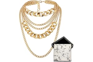 CIBIRICH Chunky Necklaces for women Punk Chain Multilayer Statement Collar Necklace Gold
