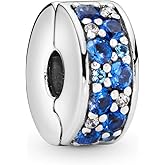 Pandora Blue Pavé Clip Charm Bracelet Charm Moments Bracelets - Stunning Women's Jewelry - Gift for Women - Made with Sterling Silver & Cubic Zirconia