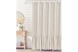 Felisa Farmhouse Shower Curtain with A Ruffle Hem, Linen Textured Shower Curtain for Bathroom,Natural,72"x72"