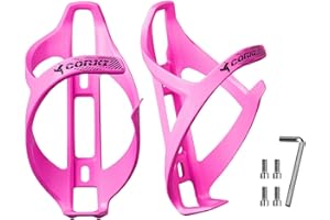 corki Cycles Bike Water Bottle Holder, Right Side Load Water Bottle Cage for Road, Mountain, Gravel Bicycle Magenta Pink 2 Pack