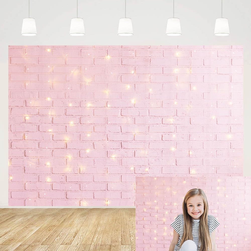 MEHOFOND 7x5ft Glitter Gold Retro Pink Brick Wall Birthday Party Decoration Pink Girl Baby Shower Wedding Party Decorations Photo Studio Background Banner Portrait Photography Backdrops Props