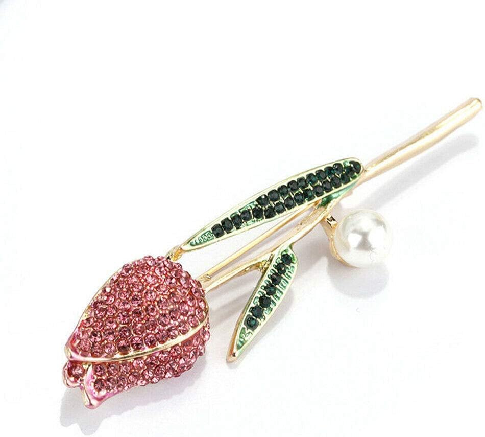 Women Casual Rhinestone Simulation Pearl Tulip Flower Brooch