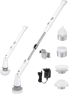 Homitt elektrische Reinigungsbürste, Spin Scrubber schnurlos, mit 4 Bürstenköpfe und Verlängerungsstange, Multifunctional Bürste Schrubben aufladbar, für Ecken, Badzimmer, Toilette, Fliesenreinigung