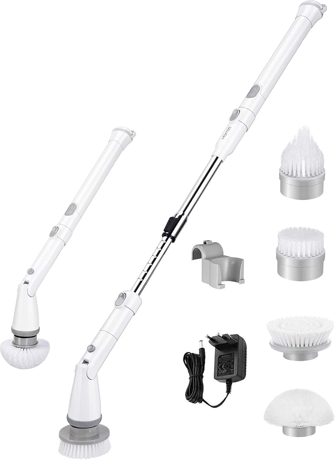 Homitt elektrische Reinigungsbürste, Spin Scrubber schnurlos, mit 4 Bürstenköpfe und Verlängerungsstange, Multifunctional Bürste Schrubben aufladbar, für Ecken, Badzimmer, Toilette, Fliesenreinigung