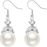 Wedding Earrings for Brides, Sterling Silver Hypoallergenic Earrings for Sensitive Ears Women, Cubic Zirconia Pearl Drop Teardrop Bridal Dangle Earrings for Bridesmaid Guest Statement Dangling Jewelry