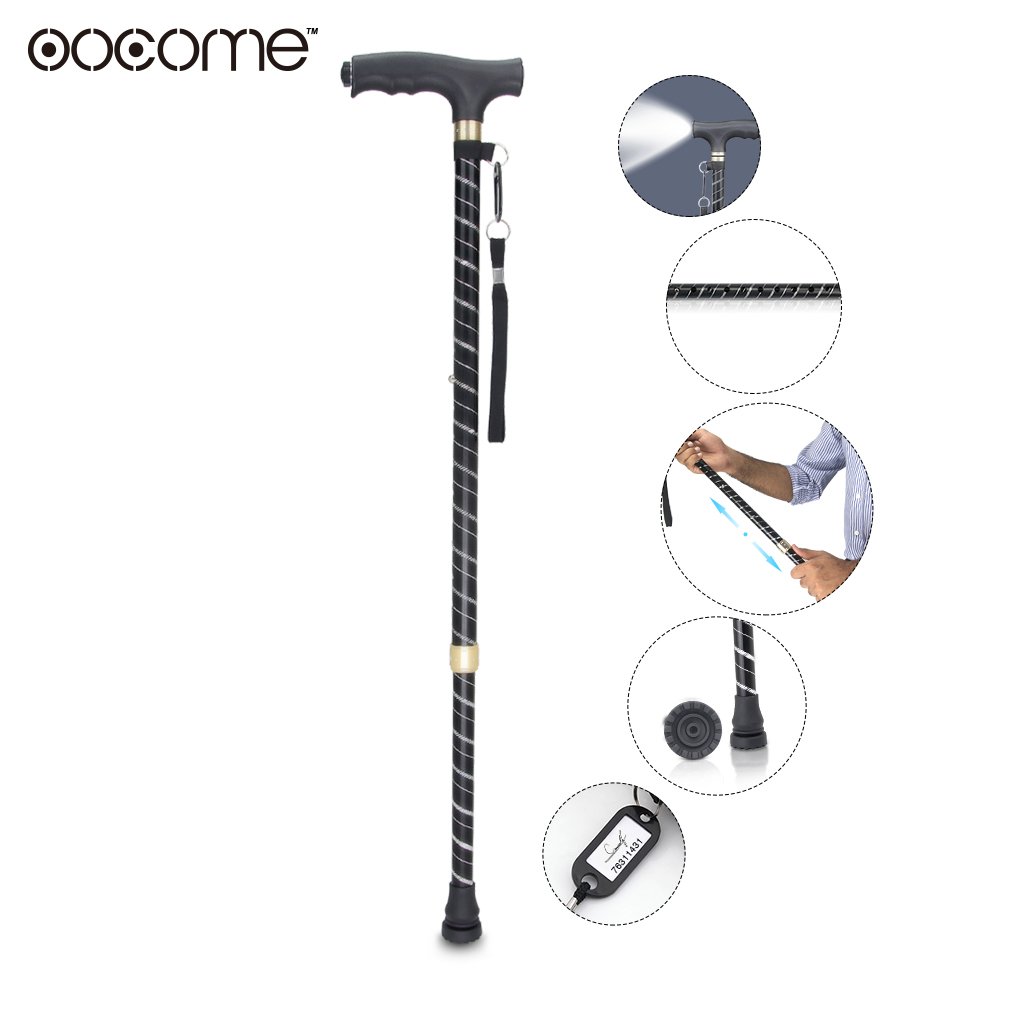 LED Light Aluminium Walking Stick With Rubber Ferrule Adjustable