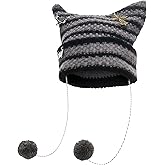 Grunge Beanies Crochet Knitted Hat for Women Y2K Fox Hat Goth Emo Cat Ear Beanie Hats Accessories Slouchy Beanies for Women Grey