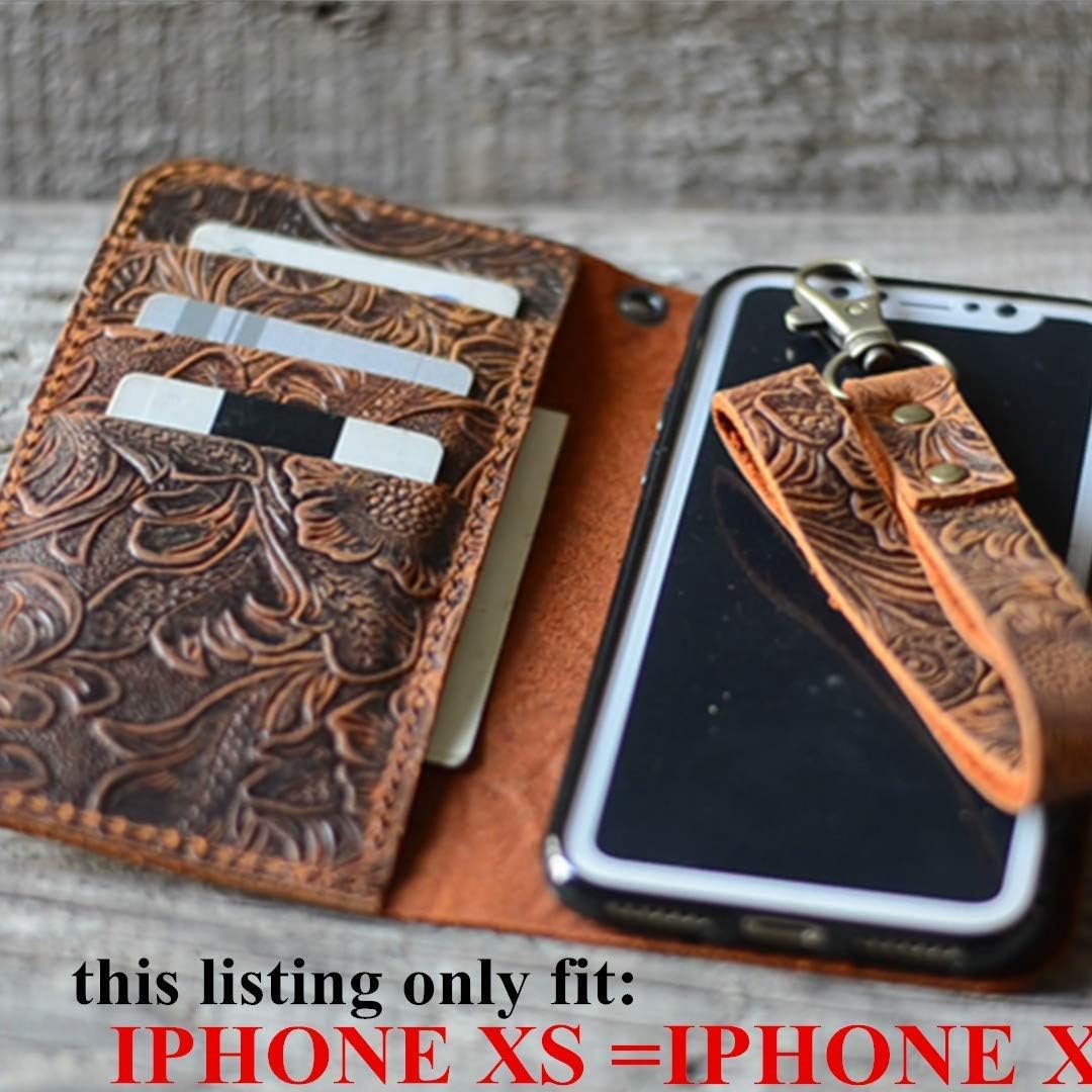 Handmade Genuine leather Retro Book Style for Iphone XS X 5.8 inches Wallet Case Brown Italian