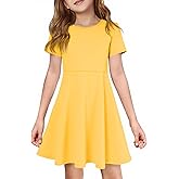 Imily Bela Girls Summer Short Sleeve Dress A Line Swing Basic Skater Twirl Party Dresses 5-14 Years