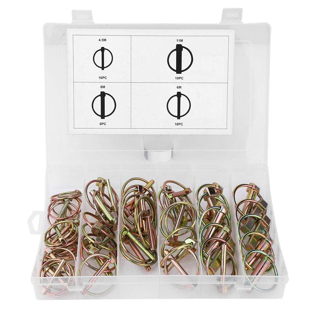 50pcs Heavy Duty Steel Hitch Pins for Tractors, Farm Trailer Clips Fasteners Assortment Kit with Lynch Pin Style