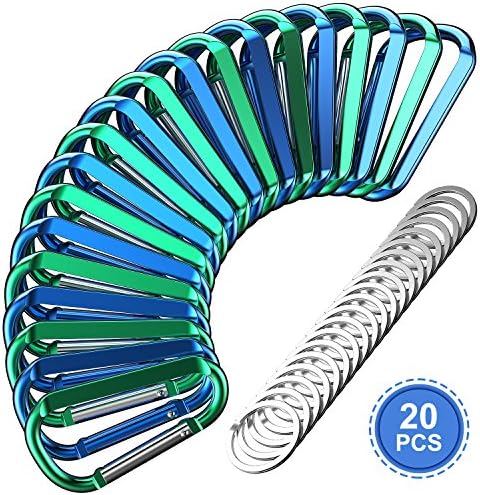 BRECHYSE Carabiner Buckles Pack Of 20 By 2’’ Spring Snap Keychain Clip, Aluminum D Shaped Hooks, Strong And Lightweight Keyrings, Multipurpose For Camping, Hiking, Fishing Or As A Key Organizer