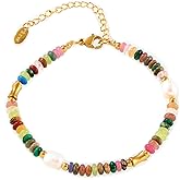 SUNFEEL Boho Beaded Bracelets for Women Colorful Natural Stone Friendship Bracelets Gold Pearl Chain Beach Vacation Jewelry Accessories Gifts for Halloween Prom Christmas Birthday