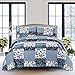 SLPR Pacific Coast 3-Piece Quilt Set - Queen Size with 2 Shams, Lightweight Quilted Bedspread, Blue and White Floral Patchwork Design, Soft All-Season Bedding for Farmhouse and Bohemian Decor