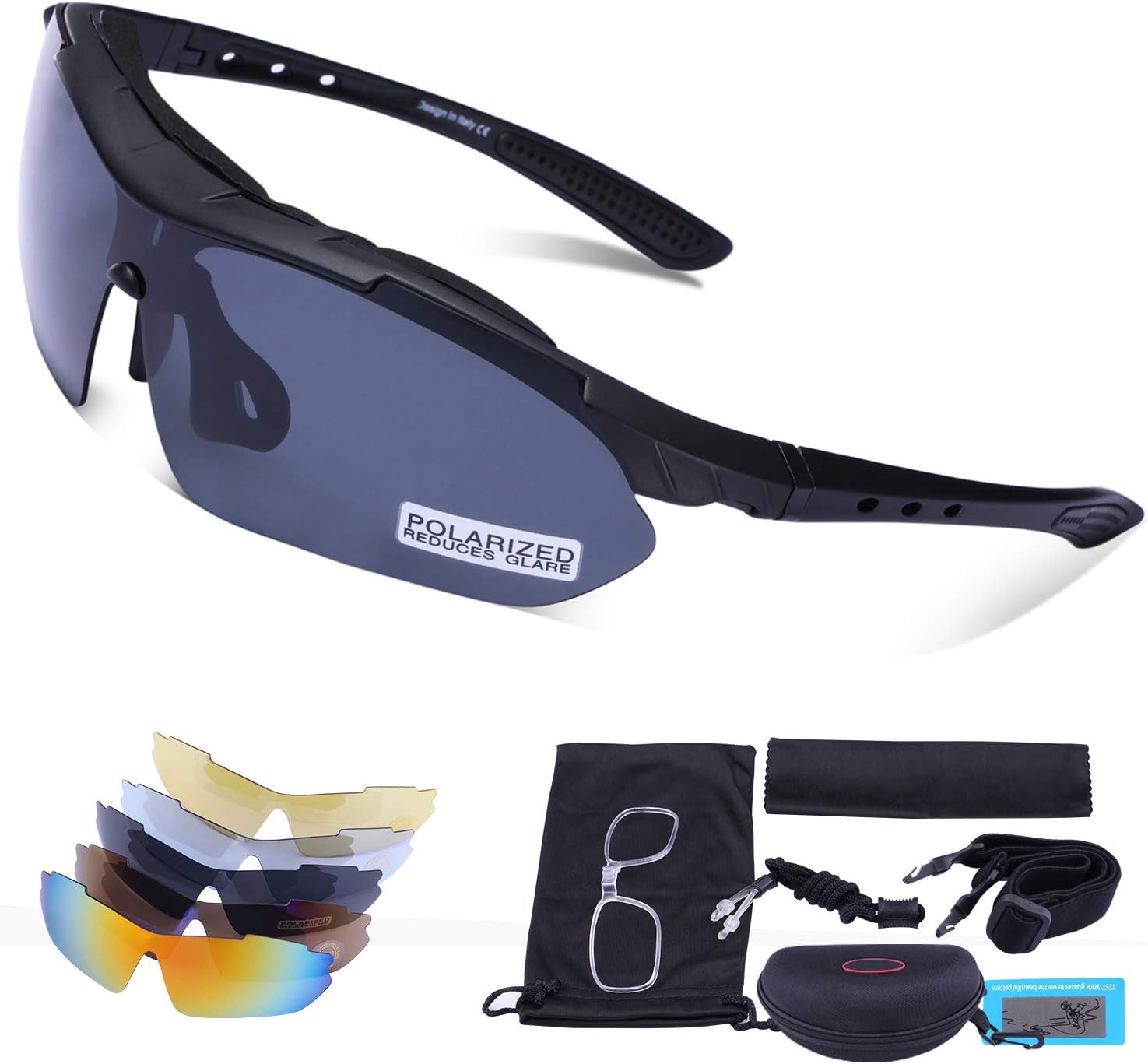 Carfia Womens Mens Sport Sunglasses UV400 Protection Polarized Sunglasses for Fishing Driving Golf Running Cycling With 5 Interchangeable Lenses