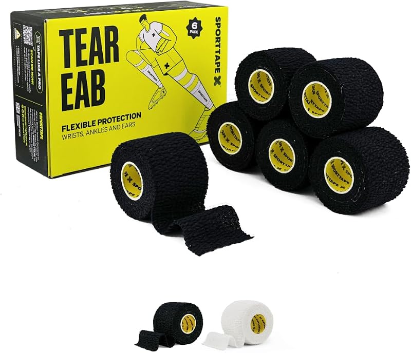 SPORTTAPE 6 Rolls Tearable Elastic Bandage 5 cm x 4.5 m Black