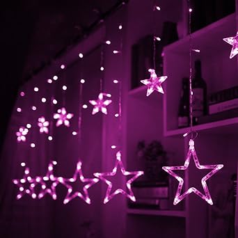 138 Led Stern Fee Schnur Vorhang Fenster Licht Dekor Lampen Partei Garten Rosa Usb Und 3xaa Daul Strom Amazon De Beleuchtung