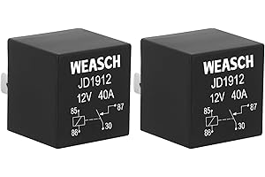 Weasch 2 Pack JD1912 Car Relay, 12V 40A, 4 Pin SPST, Automotive Switches and Starters, Waterproof Relay for Boat Tractor Truck Motorcycle (2)