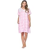 Casual Nights Women's Snap - Front House Dress Short Sleeve Woven Housecoat Duster Lounger Robe with Pockets