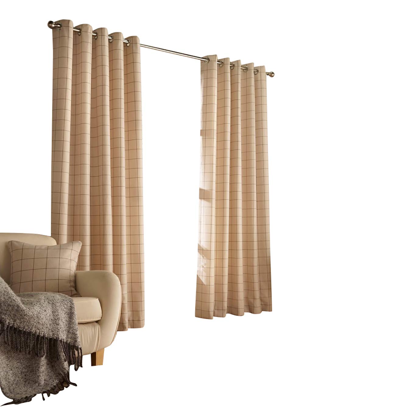 Furn. Ellis Ringtop Eyelet Curtains (Pair) - Ready Made - Polyester - Natural - 168cm x 229cm (66" x 90" inches)