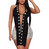 Women's Punk Long Tank Top Hollow Out Gothic Grommet Eyelet Halter Cutout Sleeveless Backless Tie Split Cami Vest