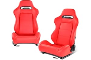 DNA MOTORING Pair of Universal Reclinable Racing Seats with Bottom Mount Sliders, 21.5" W X 22" D X 36" H, Red, RS-JBR-006-RD