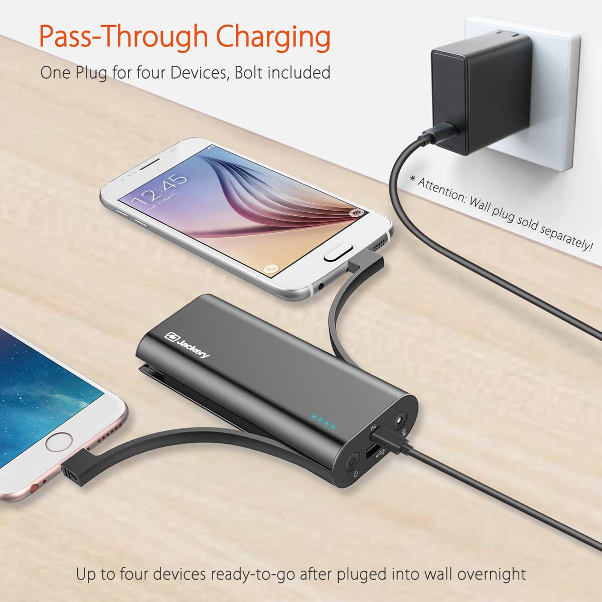 Portable Charger Jackery Bolt 6000 mAh Power bank with built in