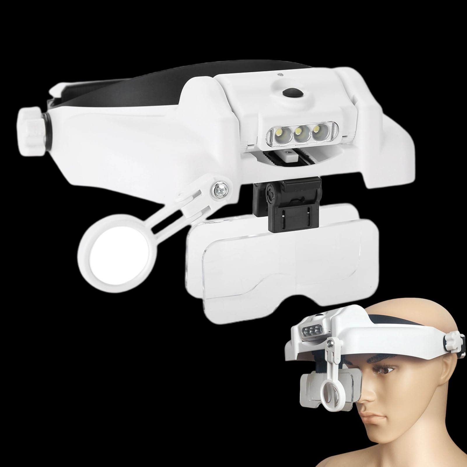 LED Head Magnifier, Headband Magnifier with Lamp, Led Headlight Magnifier, Magnifying Glass Magnifier Hands-free for Work, Jewelry, Crafts, Watches, Circuit Repair, Hobbies