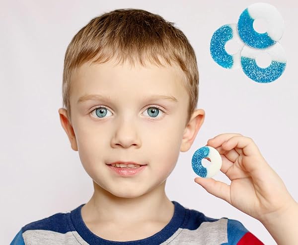 BLUE RASPBERRY GUMMY RINGS CANDY, ASSORTED FRUIT FLAVORS GUMMIES, ALLERGY FRIENDLY, NON-GMO, NO ARTIFICIAL SWEETENERS GUMMY (8OZ BAG)