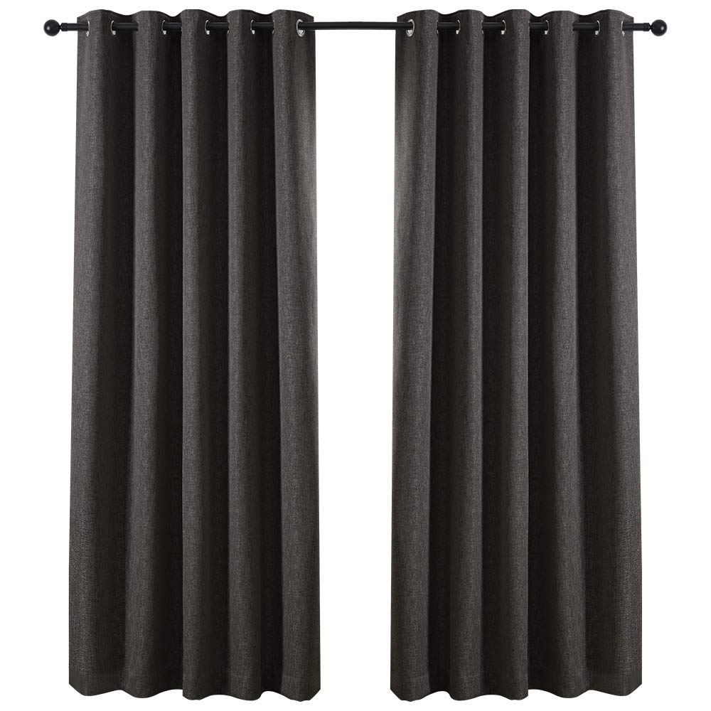 QINUO HOME Faux Linen Home Decorations Fully Lined Double Layer Grommet Panels Blackout Draperies Curtains for Bedroom Curtains New York, One Pair, 90 by 54 inch, Grey