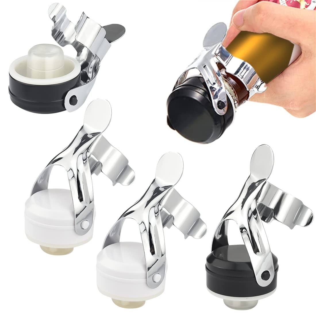 DIKEBAO 4Pcs Champagne Stoppers Stainless Steel Wine Stopper Vacuum Sealed Bottle Stoppers Champagne Stopper Sparkling Wine Saver Reusable for Champagne Prosecco Cava Wines Sparkling(2 White+2 Black)