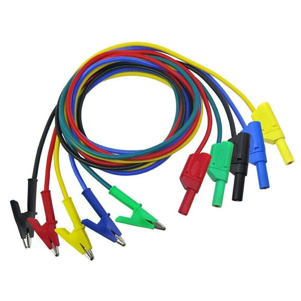 DollaTek P1018A 5Pcs 1M 4mm Silicone Banana Plug to Crocodile Alligator Clip Multimeter Test Probe Lead