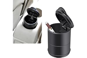 cerfioo 1 PC Car Ashtray, Creative Mini Isolation Odor Fireproof Safety Smokeless Trash Can with Lid, Keep Your Car Fresh Portable Cigarette Ashtray, Universal for Cars Travel Home Office (Black)