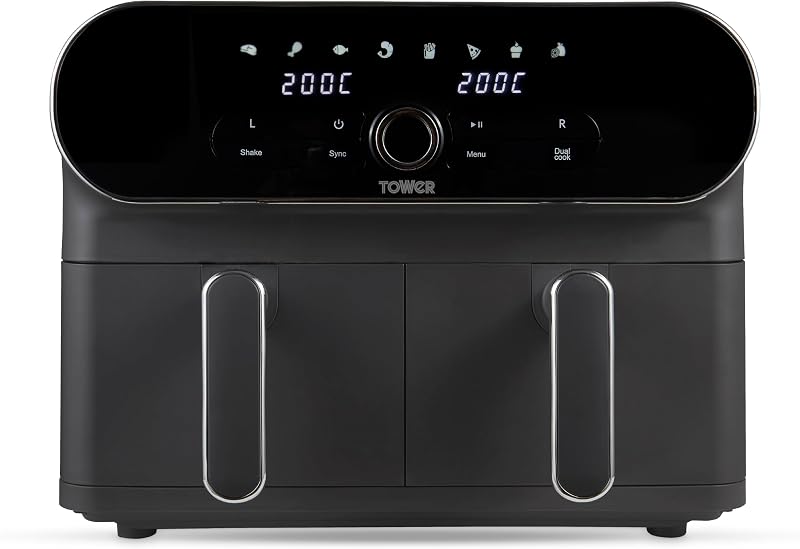 Tower Vortx Elite 10.4L Dual Basket Air Fryer 1700W Graphite Chrome