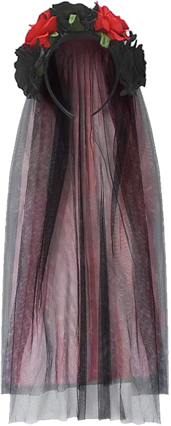 Black Halloween Veil Rose Floral Crown Veil Hair Accessories Headband