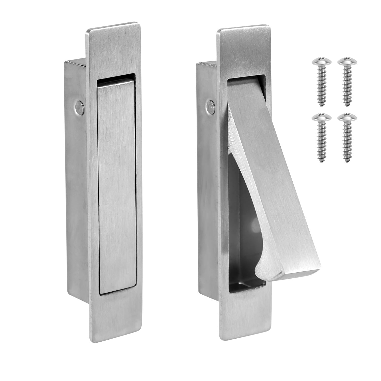 XIHIRCD 2pcs Pocket Door Edge Pull Finger, 304 Stainless Steel Pocket Door Handle Hidden Door Latch Hardware for Pocket Sliding Doors Bathroom Closet Hallway Laundry (Silver)