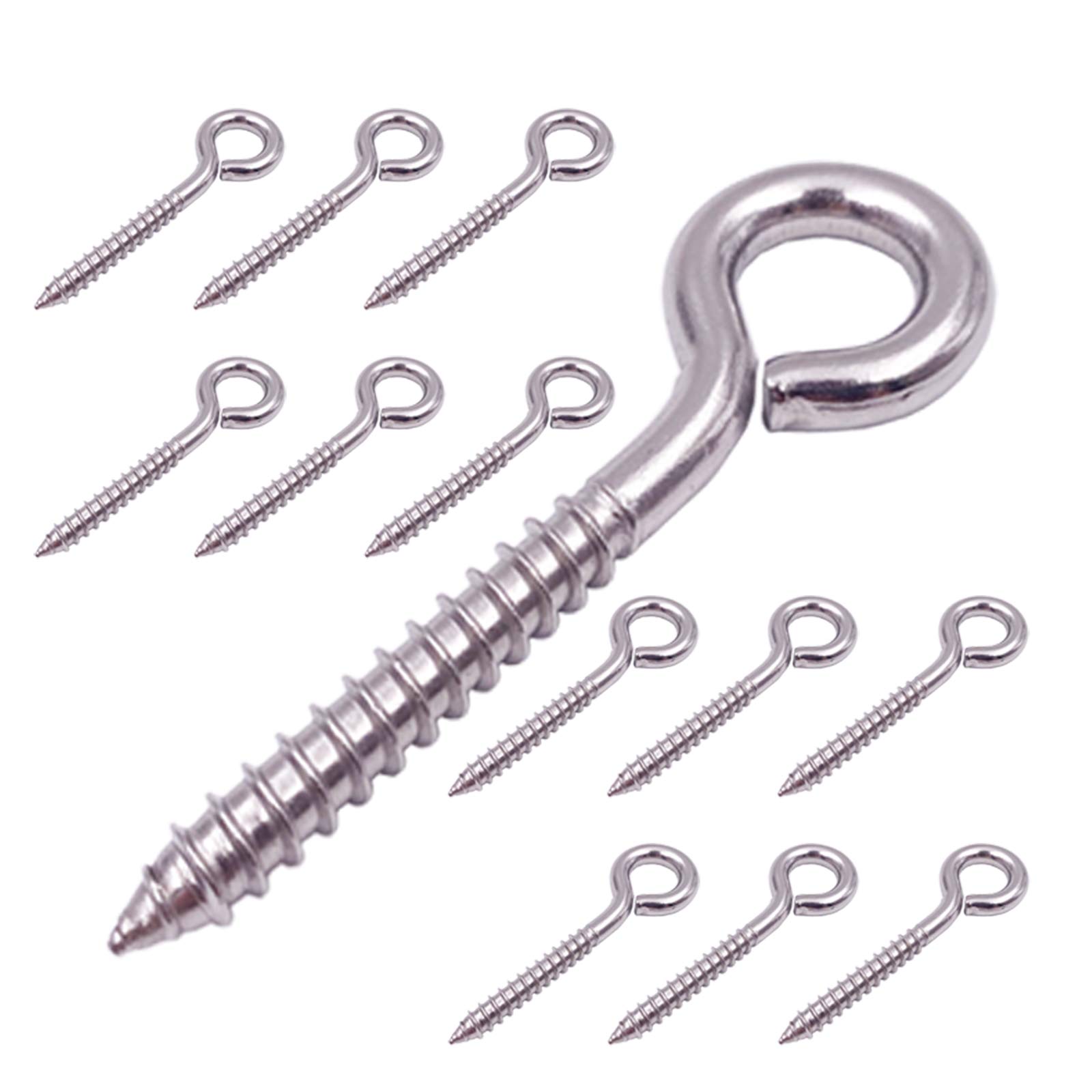 304 Stainless Steel Eye Shape Screws Metal Hook, Heavy Duty Hanging Hooks Eyelet Screws Bolt for Yoga & Brazilian Hammocks, Swing Chair, 12 Pack, 3-1/5 Inch, M6 Screw (Style A)