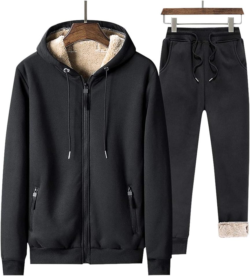 Puimentiua Mens 2 Piece Comfy Athletic Casual Tracksuit Velvet Outfits Hoodie Full Zip Jogging Sweatsuit Set Hoodie & Pant.(S-XXL)