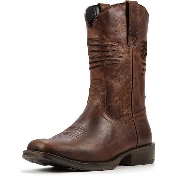 SUREWAY Men's Western Cowboy Work Boots - Waterproof Square Toe, Oil & Slip Resistant, Thick Leather, Rubber Sole - View #9