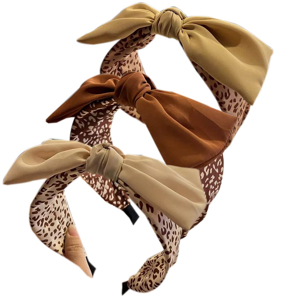 3PCS Headbands for Women's Hair Boho Wrap Tie Fashion Hairbands Elastic Twist Hair Scarf Pretty Bow Tie Hair Bands Wide Alice Hair Bands for Women Uk and Girls (LeopardRabbitEars) — image 1