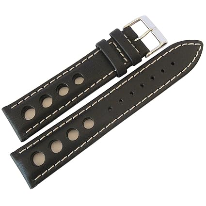 EULIT 20mm German Black GT Racing Rallye Rally Leather Watch Strap