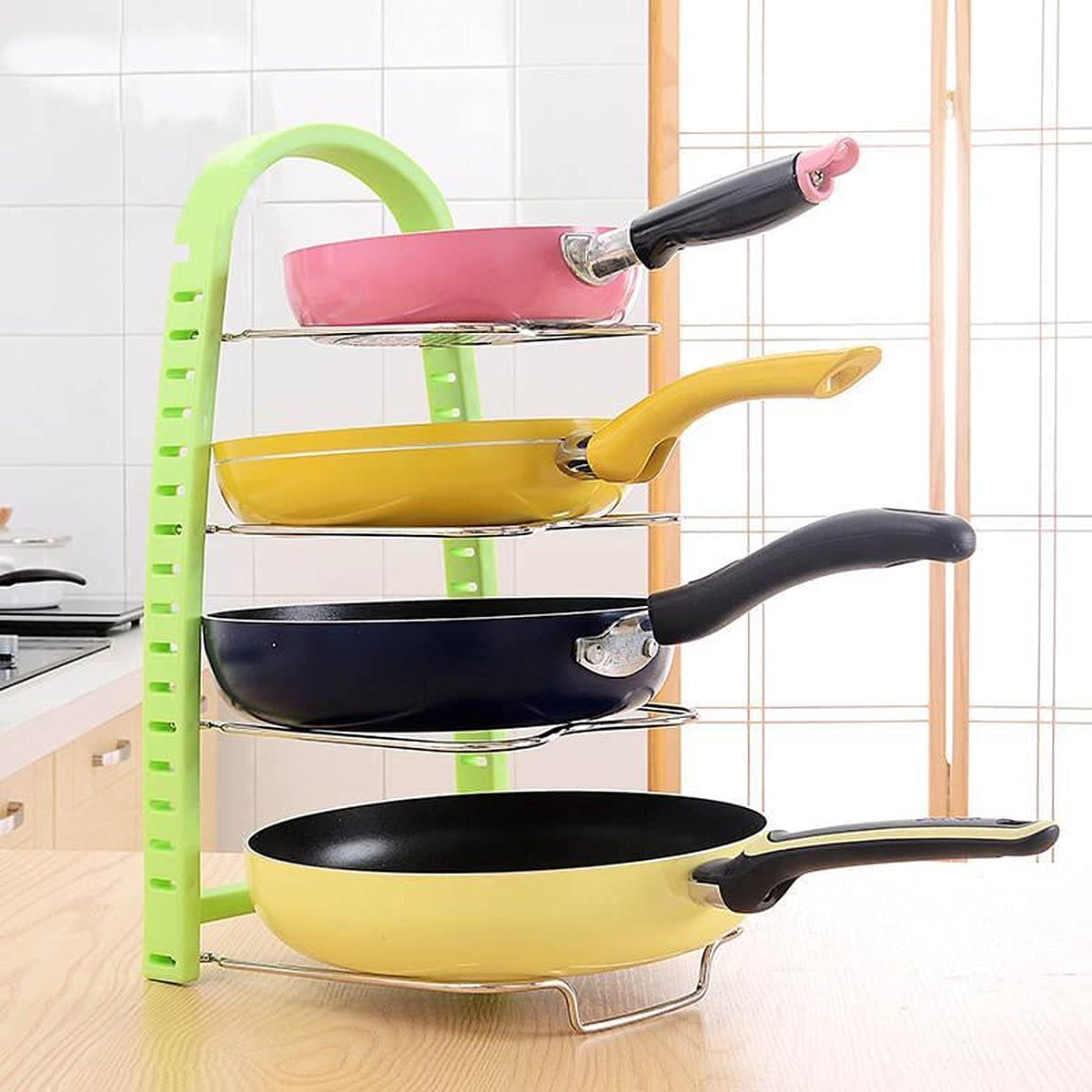 Kgeorix Adjustable 4 Layers Frying Pan Pot Dish Holder Rack Kitchen Organizer tawa Rack