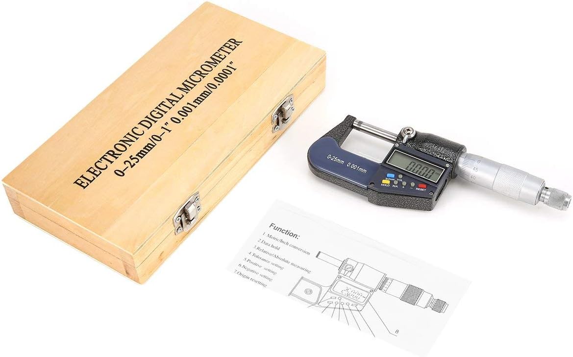 WOSOSYEYO Digital Micrometer 0-25mm 0.001mm Metric/Inch 7 keys Micrometer Caliper Meter